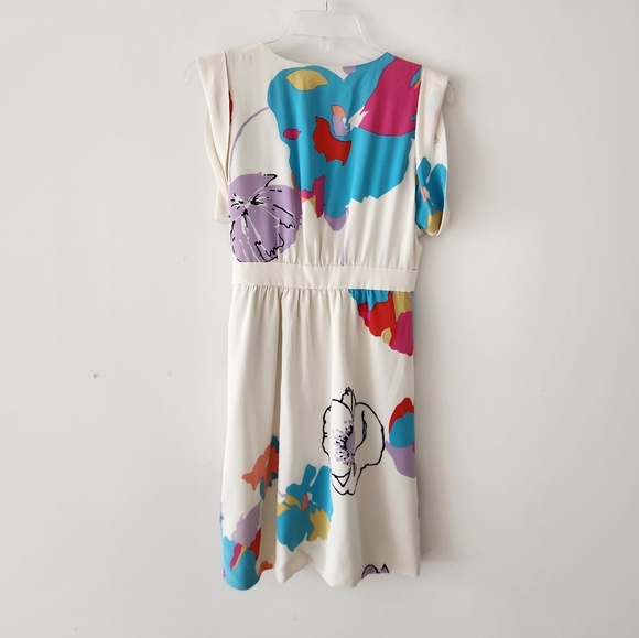 Tibi Abstract Floral Silk Mini Wrap Dress Cream White 4 - Picture 2 of 11